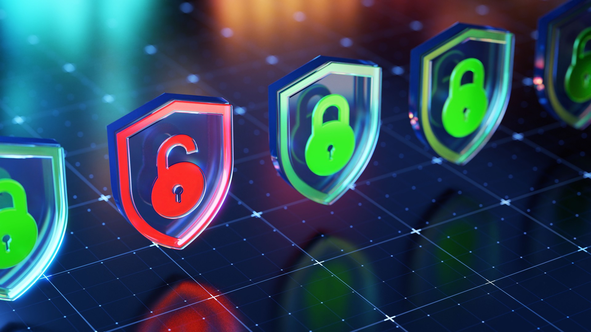 Digital Security Shields with Locks Representing Cyber Protection Digital Security Shields with Locks Representing Cyber Protection